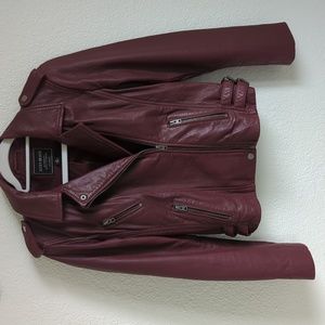 Lucky Brand Leather Motorcycle Jacket burgundy